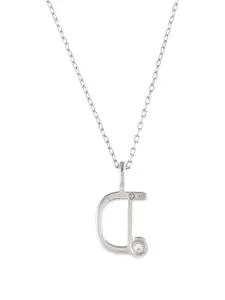 Studio Voylla 925 Sterling Silver-Plated CZ Stone-Studded Alphabet D Pendant & Chain