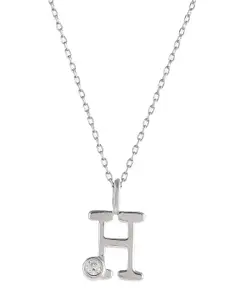 Studio Voylla 925 Sterling Silver CZ Studded Alphabet H Pendant & Chain