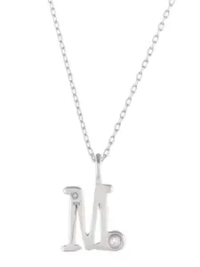 Studio Voylla 925 Sterling Silver-Plated CZ-Studded & Alphabet- M Charm Pendant & Chain