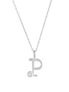 Studio Voylla 925 Sterling Silver-Plated CZ-Studded Letter P Pendant With Chain