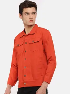 VOXATI Men Solid Cotton Long Sleeves Denim Jacket