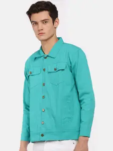 VOXATI Men Solid Cotton Long Sleeves Denim Jacket