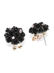 YouBella Silver-Plated Stone-Studded Floral Studs Earrings