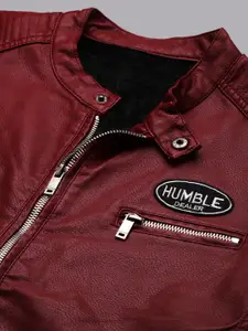 SHOWOFF Men Mandarin Collar Leather Biker Jacket