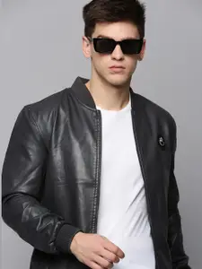 SHOWOFF Men Mandarin Collar Leather Jacket