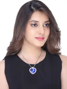 Yellow Chimes Silver-Plated Crystal Studded & Heart Charm Pendant With Chain