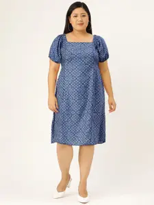 Anouk Ethnic Print Square Neck Cut-Out Back A-Line Dress