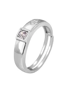 GIVA Men Sterling Silver Rhodium-Plated CZ Studded Finger Ring