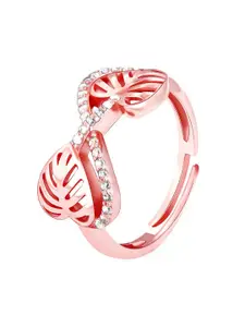GIVA  Rose Gold -Plated 925 Sterling Silver & CZ Studded With Leaves-Charm Finger Ring