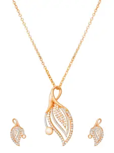 aadita Rose Gold-Plated Artificial Stones Studded Pendant With Earrings