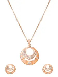 aadita Rose Gold-Plated Artificial Stones Studded Pendant With Earrings