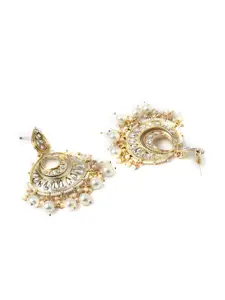 PANASH Gold-Plated White Kundan Stone Studded Maang Tika with Earrings