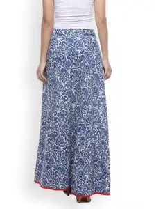 Soundarya Blue Floral Print Flared Maxi Pure Cotton Skirt