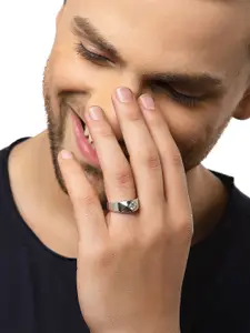 KARATCART Men Silver-Plated AD-Studded Adjustable Finger Ring