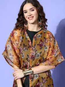 InWeave Camel Brown Transitional Layers Floral Printed Shrug