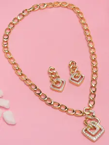Estele Gold Plated Geometric Designer Necklace Set with Crystals