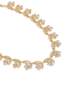 Estele Gold Plated CZ Flower Shaped Pendant Necklace Set