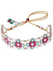 Estele Gold Plated Flower Shaped Kundan Necklace Set