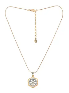 Estele Gold & Rhodium Plated Flower Shaped Pendant Set with Crystals for Women