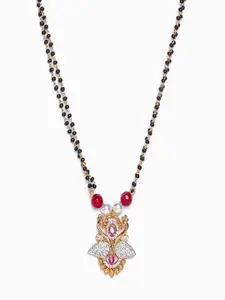 Estele Gold Plated CZ Swan Designer Mangalsutra & Earrings Set