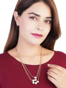 Estele Gold Plated Sparkling Layered Necklace Set
