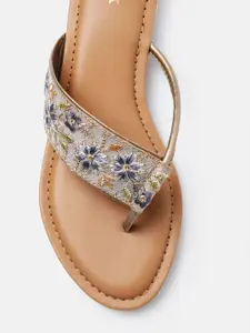Anouk Women Floral Embroidered T-Strap Flats