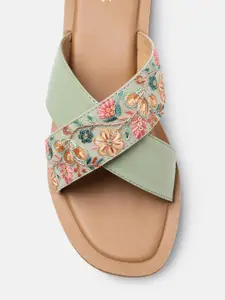 Anouk Women Floral Thread Embroidered Open Toe Flats