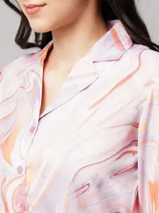 DRAPE IN VOGUE Women 2 Pieces Abstract Printed Satin Night Suit