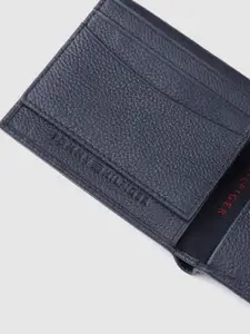 Tommy Hilfiger Men Navy Blue Textured Leather Two Fold Wallet