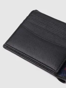 Tommy Hilfiger Men Black Textured Leather Two Fold Wallet
