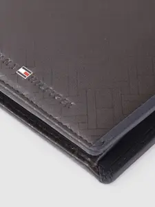 Tommy Hilfiger Men Brown Printed Applique Leather Two Fold Wallet