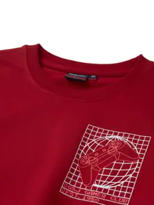 Gini and Jony Boys Round Neck Graphic Printed Fleece Sweatshirt