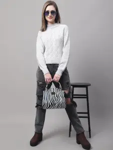 NoBarr Women Turtle Neck Cable Knit Pullover