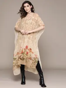 aarke Ritu Kumar Women Floral Printed Flared Sleeves Georgette Kaftan Kurta with Camisole