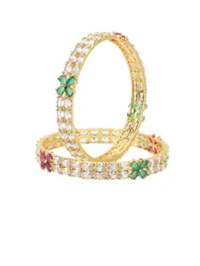 Adwitiya Collection Set Of 2 24 CT Gold-Plated CZ Stone Studded Bangles