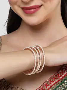 KARATCART Set Of 4 Rose Gold-Plated Pearl Studded Bangles
