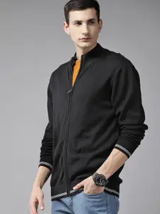 Roadster Solid Center Front Open Ribbed Sweater