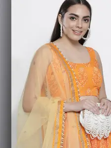 Fusionic Printed Semi-Stitched Lehenga & Unstitched Blouse With Dupatta