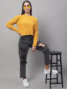 NoBarr Women Cable Knit Acrylic Crop Pullover