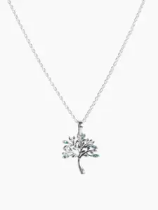 Clara 92.5 Sterling Silver Rhodium-Plated CZ-Studded Tree Pendant With Chain