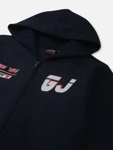 Gini and Jony Boys Typography Printed Fleece Hooded Open Front Sweatshirt