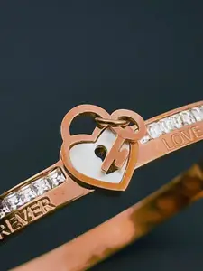 ZIVOM Women 18K Rose Gold-Plated Cubic Zirconia Bangle Style Bracelet