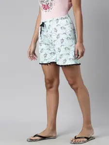 Kryptic Women Printed Pure Cotton Mid-Rise Lounge Shorts