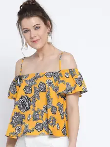 Sera Floral Print Ruffles Crepe Bardot Top