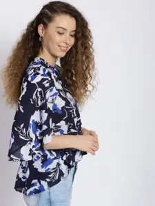 Sera Navy Floral Print Georgette Top