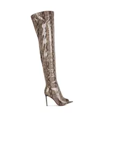 London Rag Women Snake Printed Pointed Toe High Toe Stiletto-Heel Boots