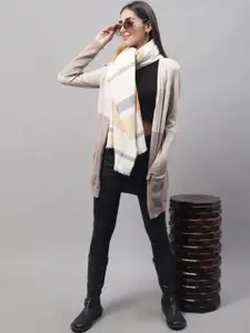 NoBarr Women Colourblocked Front Open Longline Acrylic Sweater