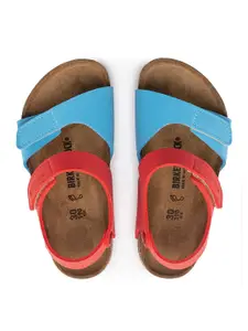 Birkenstock Palu Logo Bs Sky Blue/Active Red Narrow Width Nubuck With An Ankle Strap