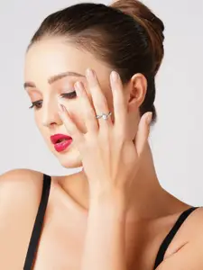 AMI Women Silver-Plated CZ-Studded Adjustable Finger Ring