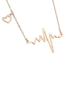 OOMPH Women Gold-Plated Heartbeat Shaped Pendant With Chain